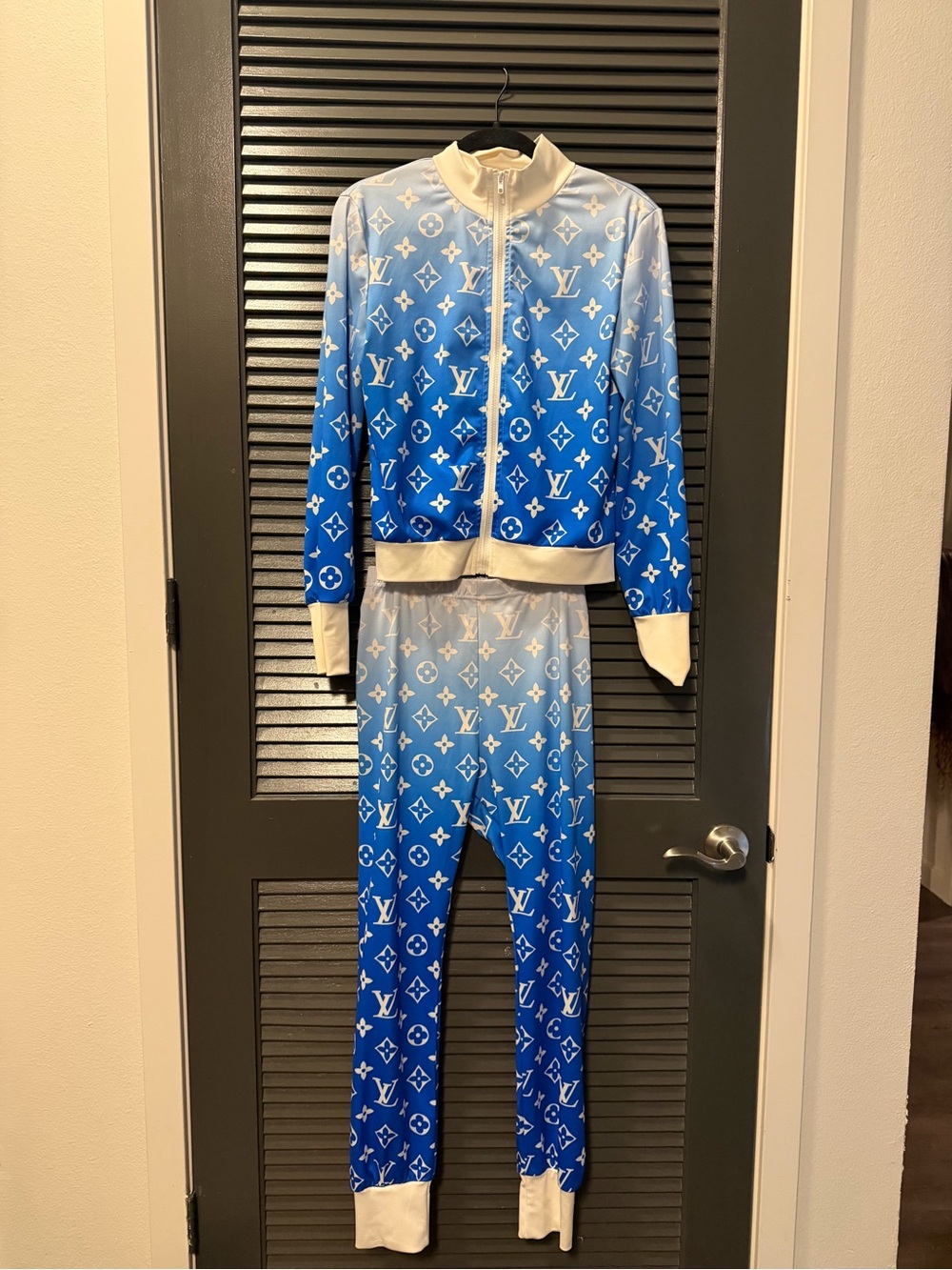 Blue Gradient woman’s 2 piece track set  Pajama Set with Monogram Print